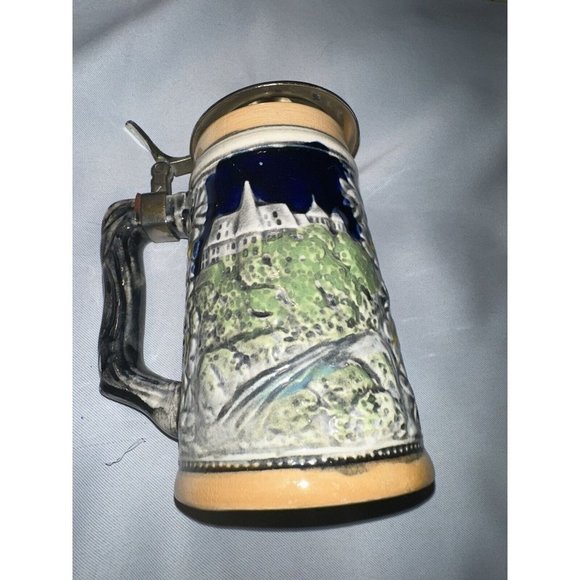 Lidded Beer Stein with Pewter Lid Stonewear Pint Made In Japan - Picture 3 of 7